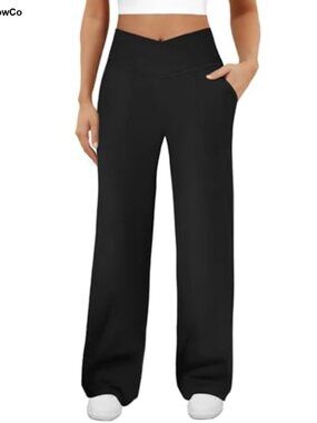 Womens Wide Leg Yoga Pants Crossover Work Dress Pants Lounge Sweatpants Casual